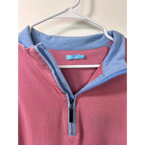J. McLaughlin Men Stripe Quarter Zip Pullover Sweatshirt Stretch Red Blue SZ XL - Picture 2 of 11